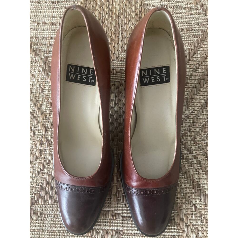 Vtg. Nine West Sz 7 Brown 2 tone leather block heel - Picture 3 of 8